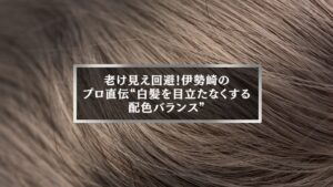 伊勢崎で白髪を目立たなくする配色バランスを提案する美容師の施術イメージ。自然なトーンで老け見えを防ぐヘアカラー例。