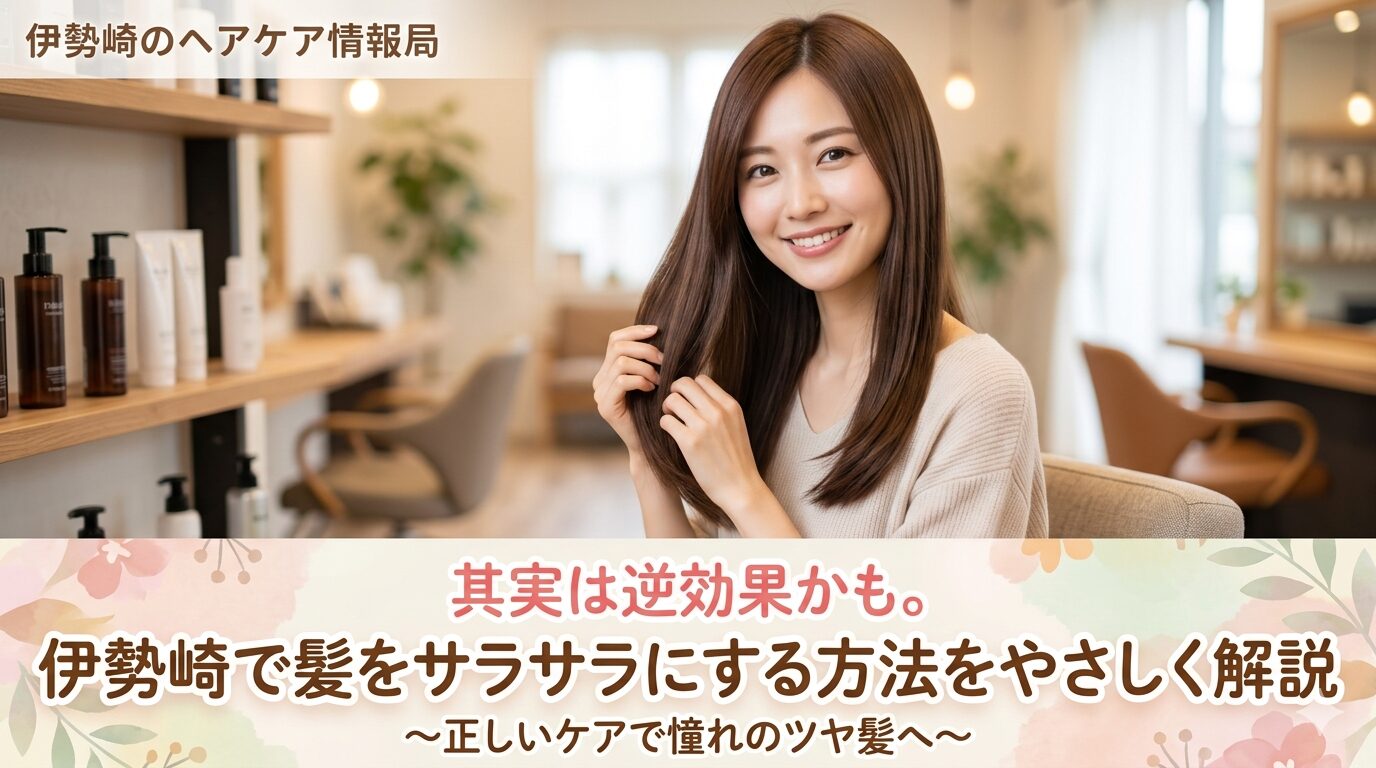 伊勢崎で髪をサラサラにする方法を解説する女性モデルのツヤ髪イメージ
