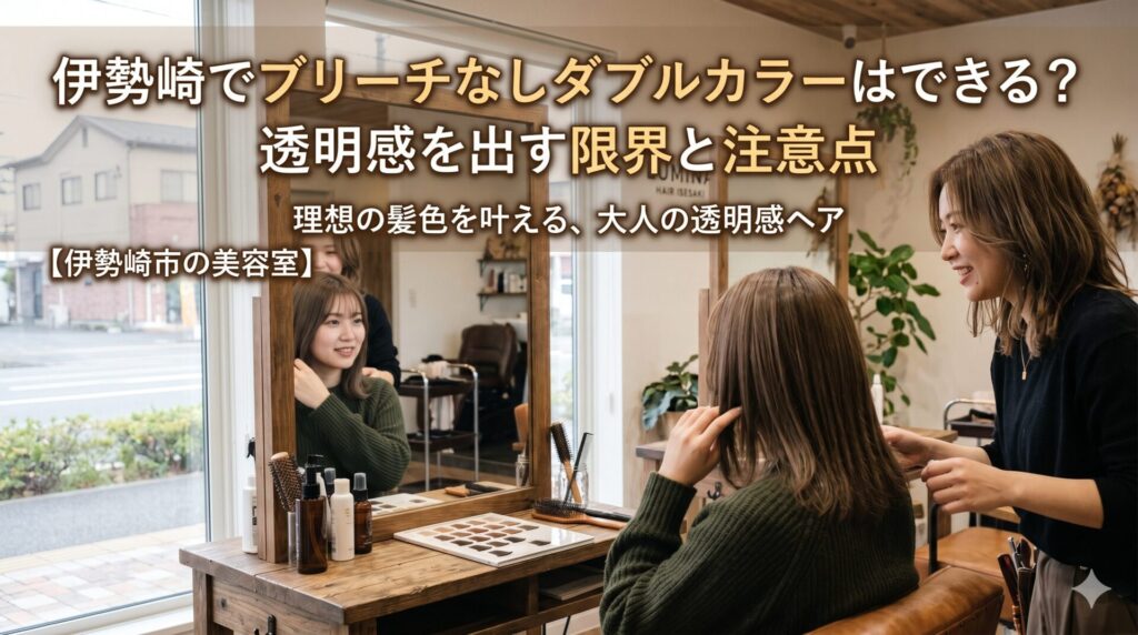 伊勢崎の美容室only.でブリーチなしダブルカラーのカウンセリングを受ける女性とスタイリスト