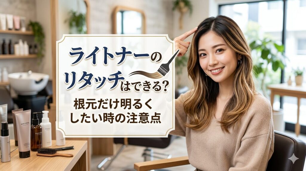 ライトナーのリタッチで根元だけ明るくする際の注意点を解説する美容師とサロンのアイキャッチ画像
