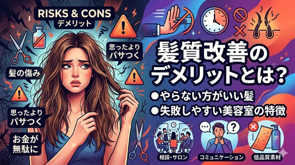 髪質改善のデメリットに悩む女性とやらない方がいい髪・失敗しやすい美容室の注意点