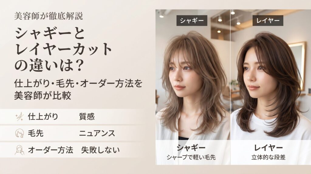 シャギーカットとレイヤーカットの仕上がりを左右で比較した、伊勢崎の美容室ONLY.のアイキャッチ画像