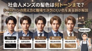 社会人メンズの髪色を5〜9トーン別に見え方を比較する伊勢崎の美容室ONLY.の解説画像