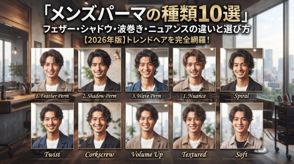 フェザーやシャドウ、波巻きなどメンズパーマの種類10選を比較する伊勢崎の美容室ONLY.の解説画像