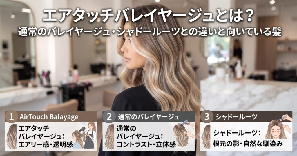 エアタッチバレイヤージュと通常バレイヤージュ・シャドールーツの違いを図解する伊勢崎の美容室ONLY.の画像