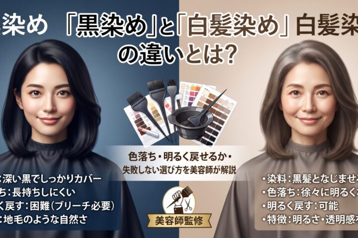 黒染めと白髪染めの違いを解説｜落ち着いた暗髪の女性