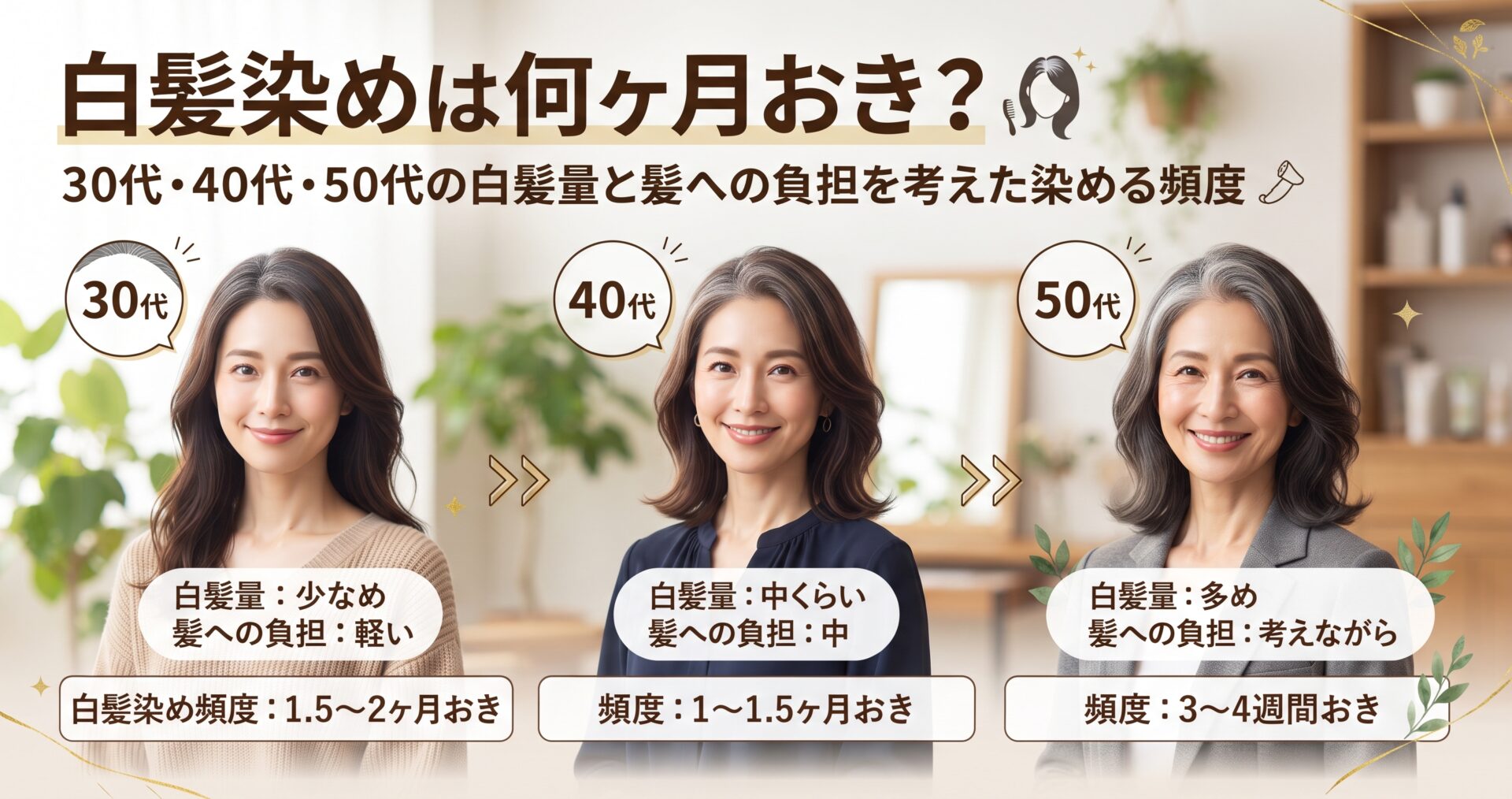 白髪染めの頻度を解説|自然になじんだツヤ髪の女性